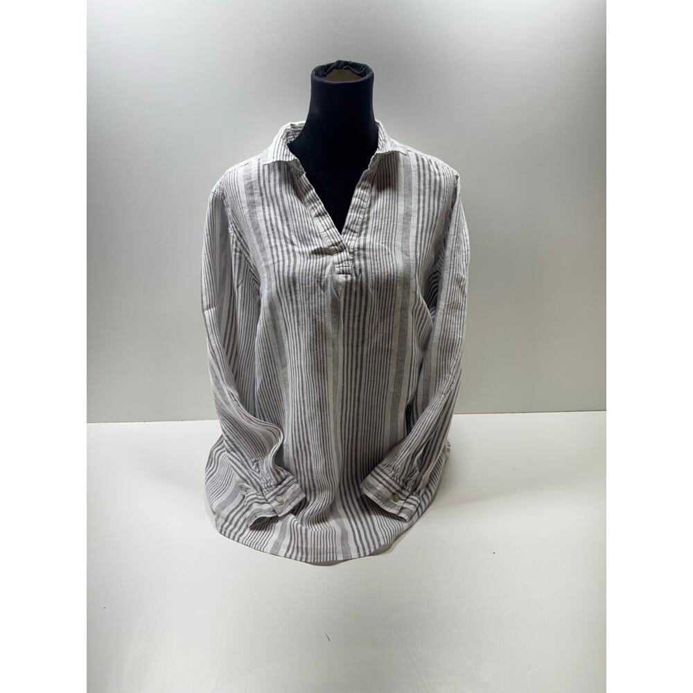 C&C California Women’s Linen Long Sleeve V Nevk Shirt Lagenlook Beach Coastal